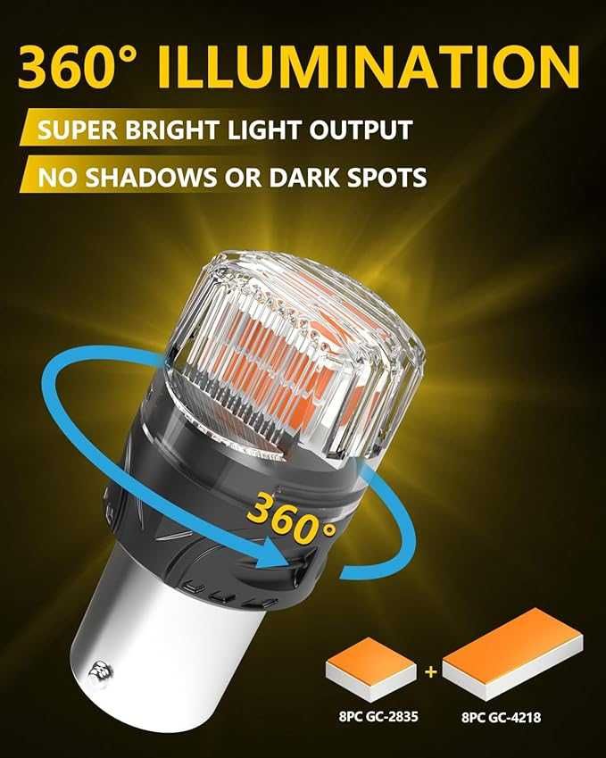 Lâmpadas P21W 1156 LED 12V âmbar laranja super brilhante