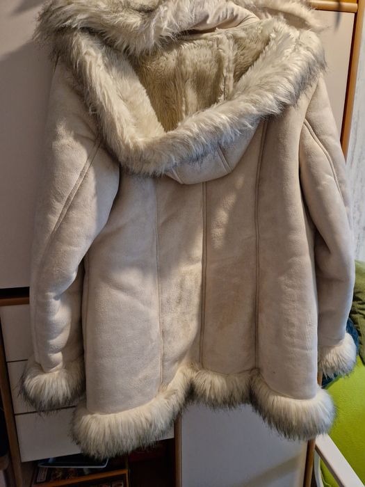 Futro kremowy płaszcz kurtka ze skóry owczej XXL