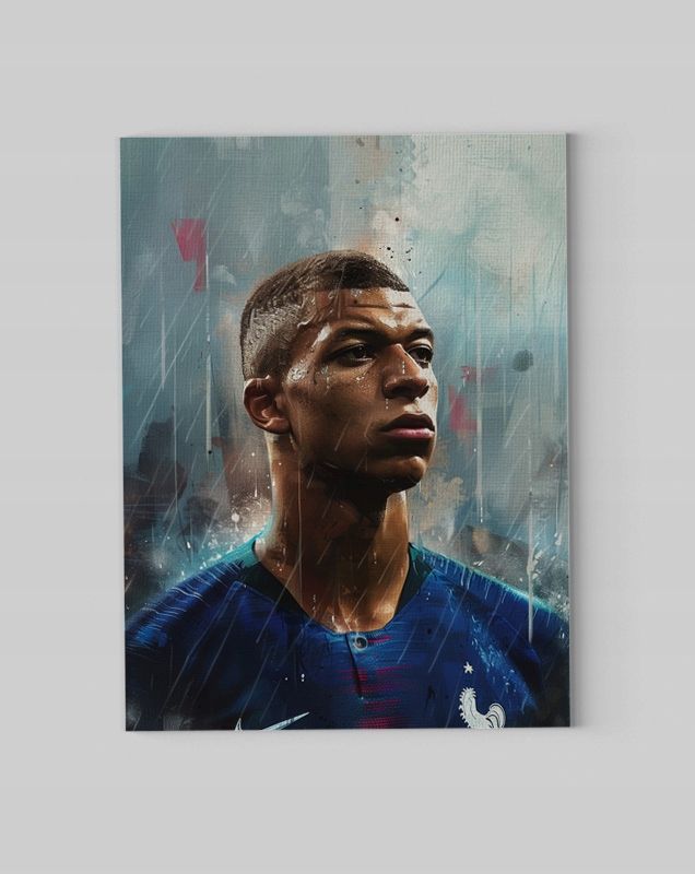 Nowoczesny Portret Kylian Mbappé na Płótnie 75x100 cm do Wnętrz