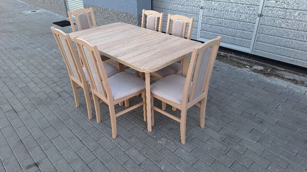 Nowe: Stół rozkładany + 6 krzeseł, sonoma + latte, dostawa cała POLSKA