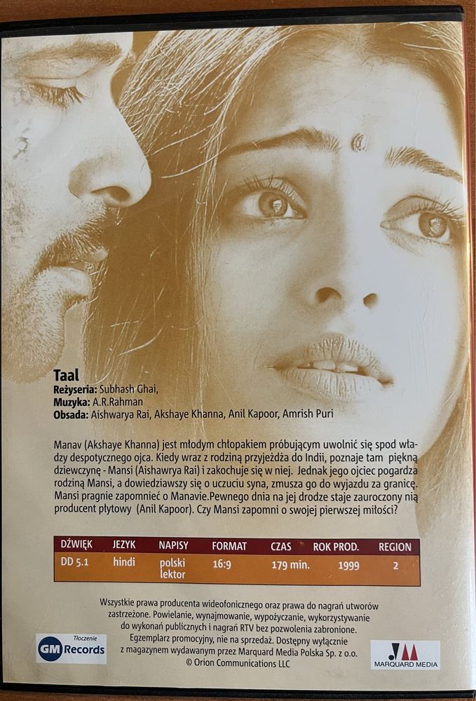 oryginalna płyta DVD film Bollywood Taal Aishwarya Rai