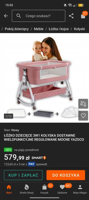 Nowe różowe łóżeczko bujak kołyska turystyczne dostawka na kółkach