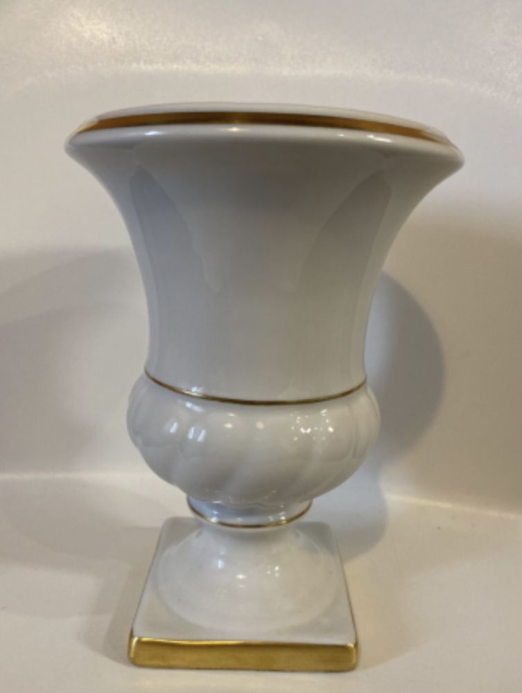 Vaso Limoges, Ets. Lazeyras Limoges, França, Branco e Dourado