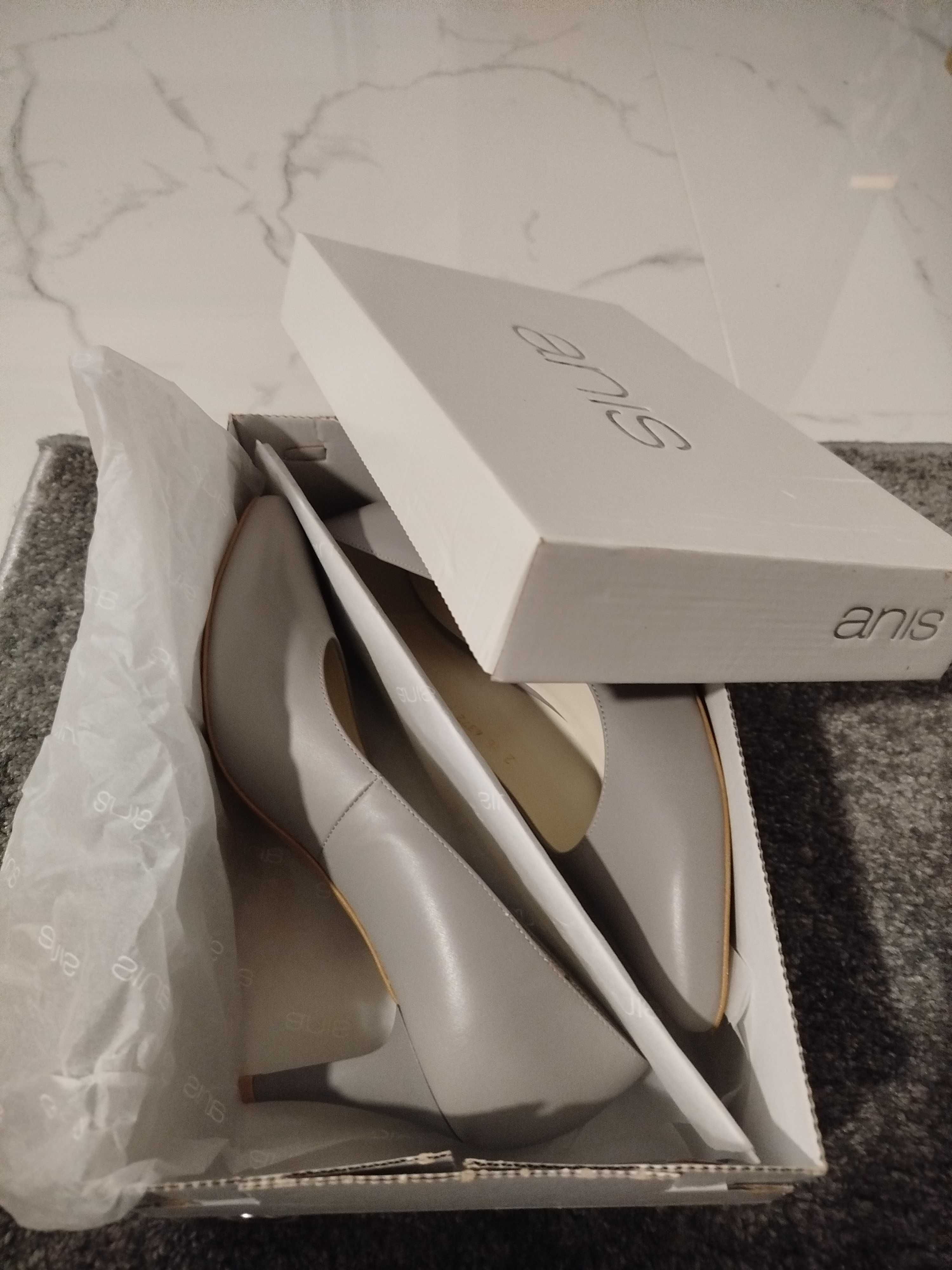 Buty na obcasie szpilki czółenka szare r. 39 Anis