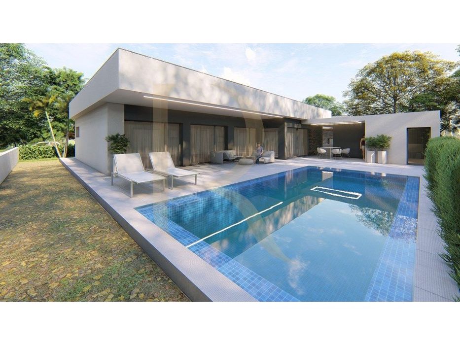 Moradia isolada térrea T4 nova com garagem e piscina na Quinta da M...