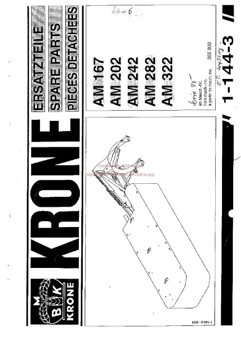 Katalog części kosiarka KRONE AM 167, 202, 242, 282, 322