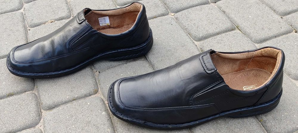 Buty skórzane męskie Łukbut półbuty mokasyny czarne 44