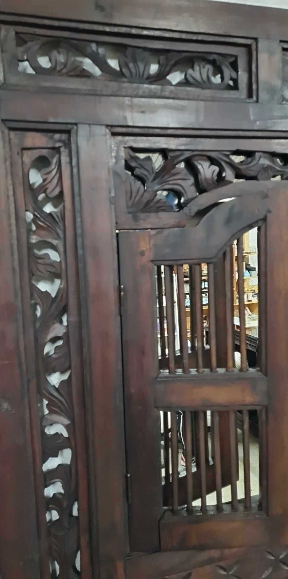 ażurowe lustro kolonialne z okiennicami  - antyk  - po renowacji