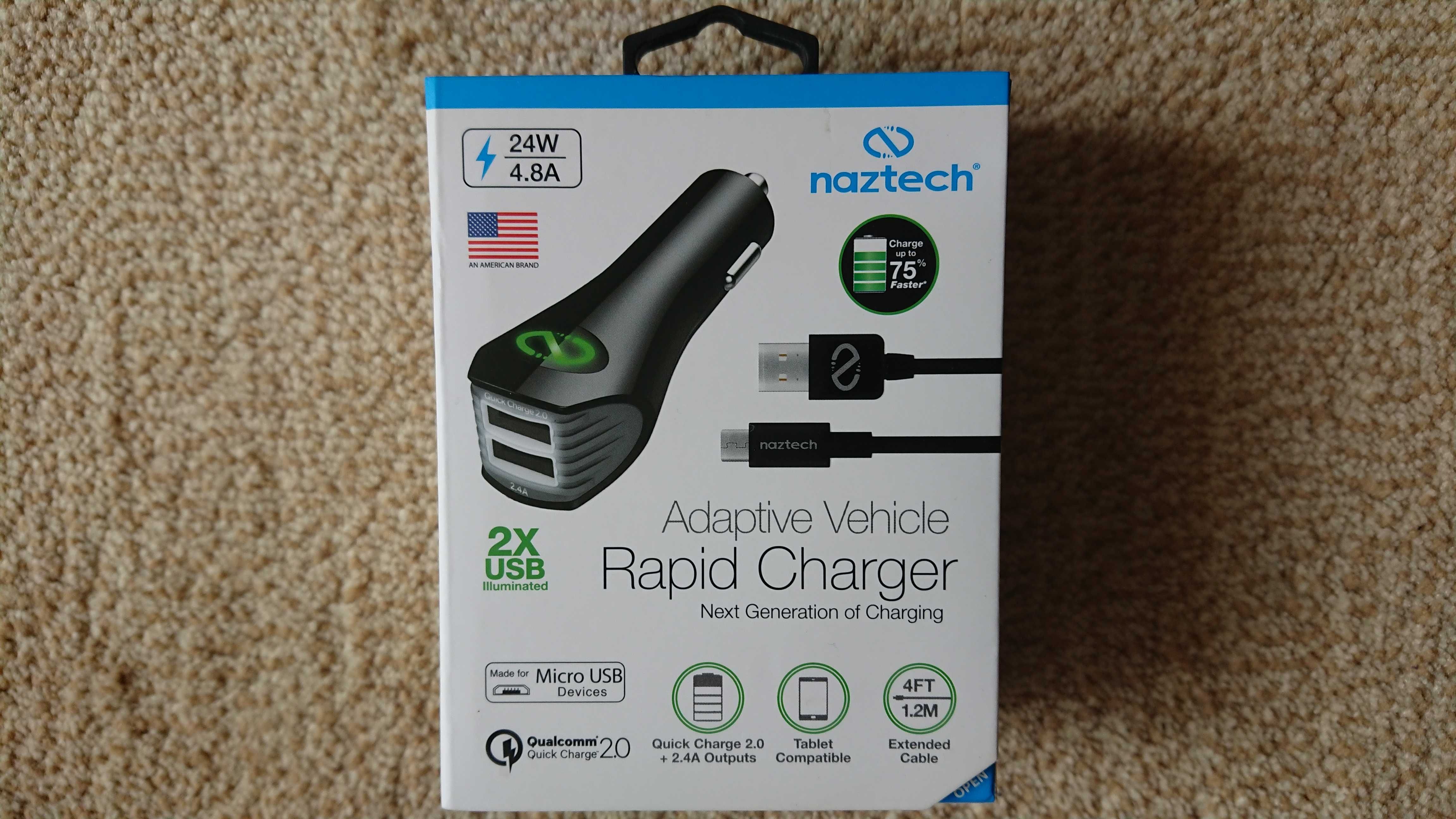 Ładowarka Naztech N420 Dual USB Rapid Charger kabel Micro USB 4.8A/24W