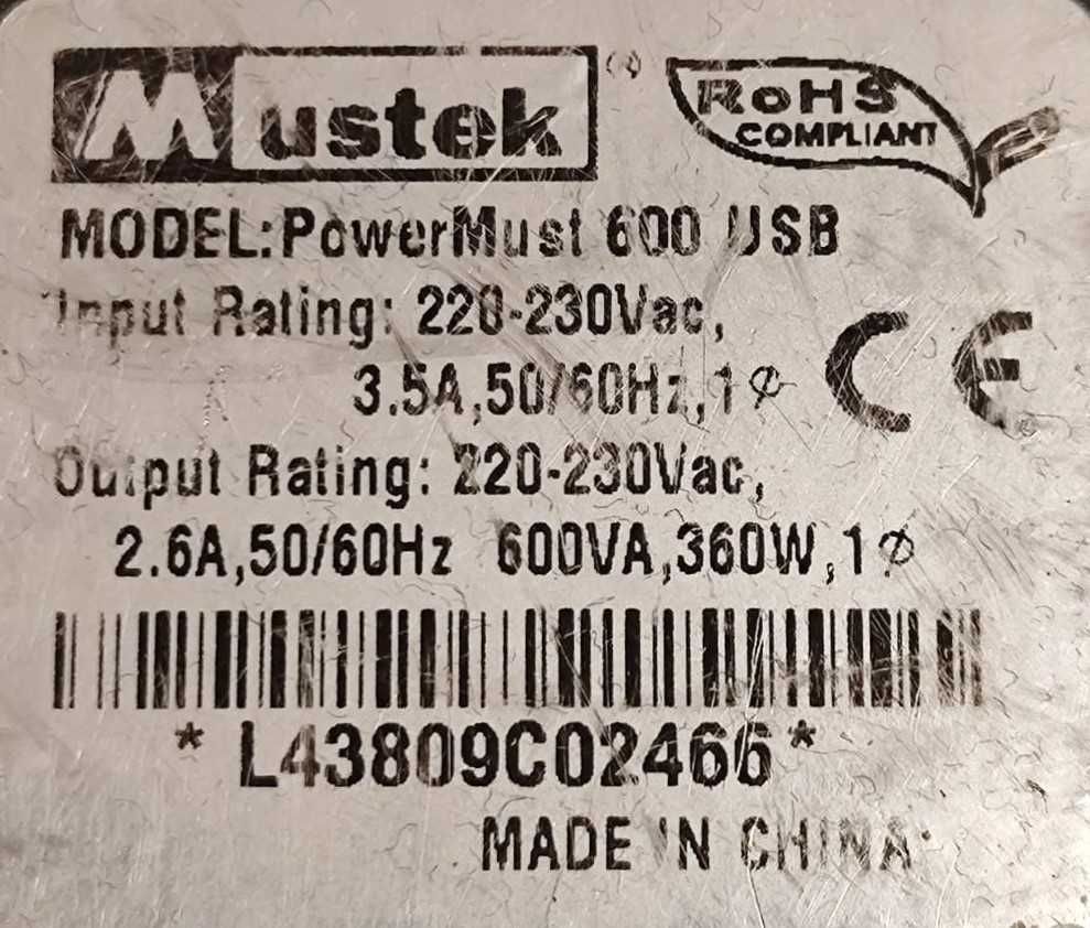 Источник бесперебойного электропитания Mustek PowerMust 600 USB