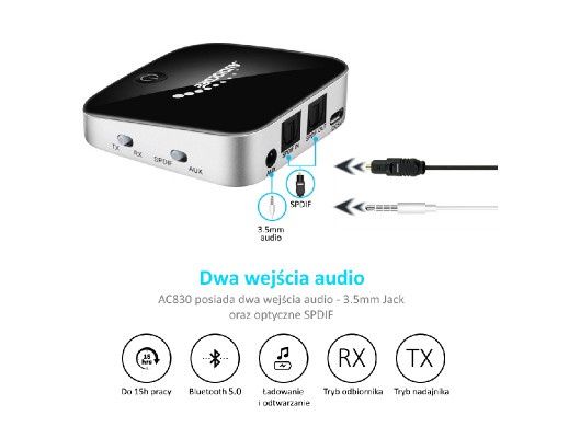 Audiocore AC830 Adapter bluetooth 2 w 1 transmiter odbiornik Apt-X Spd