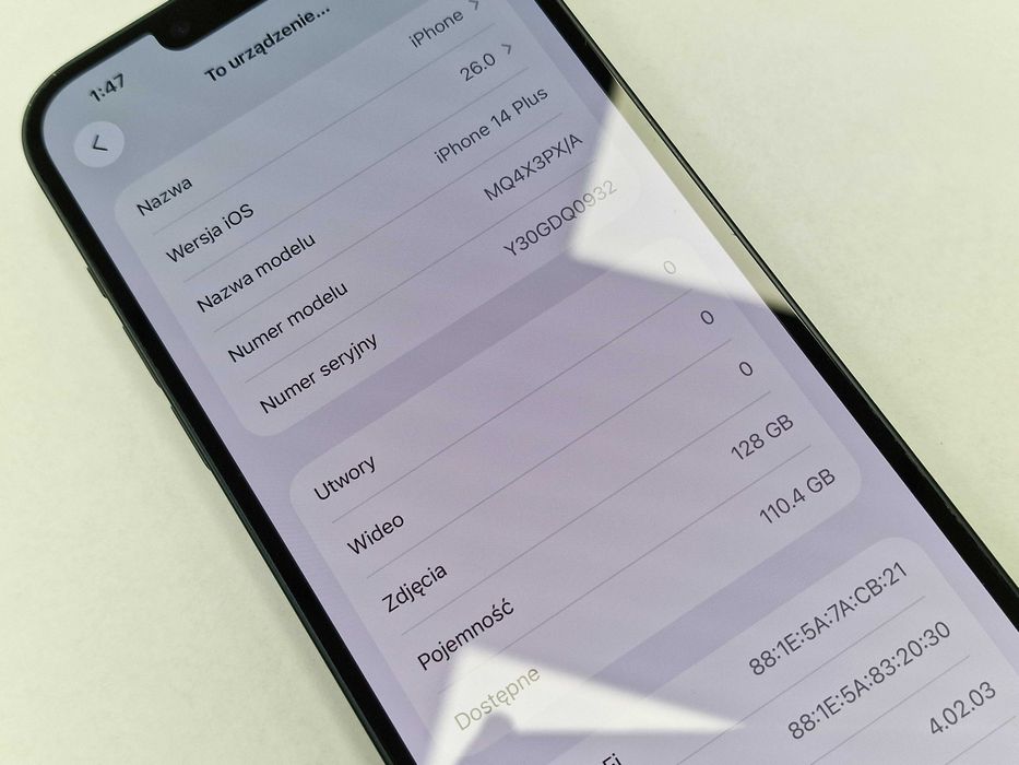 Iphone 14 Plus 128GB/ A2886/ Midnight/ BAT 86%/ Grade A- + ładowarka
