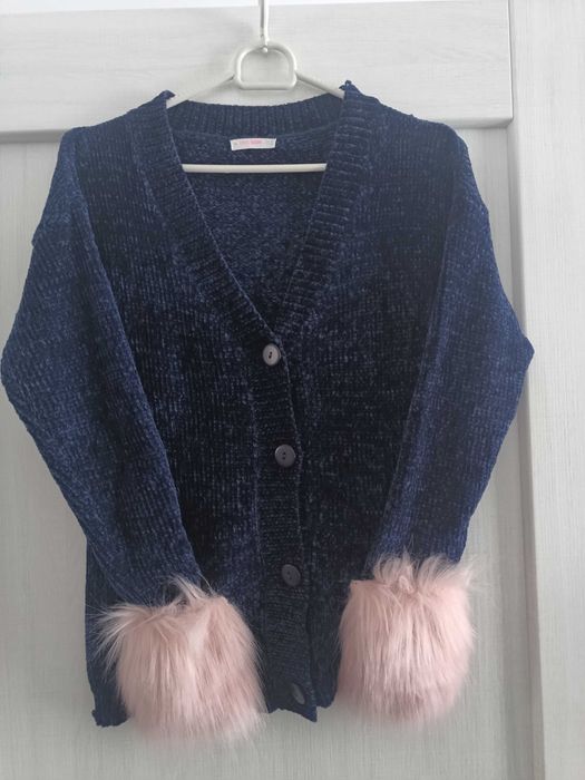 Sweter rozpinany z szenili r.146 ,elegancki, futerko Cool club Smyk