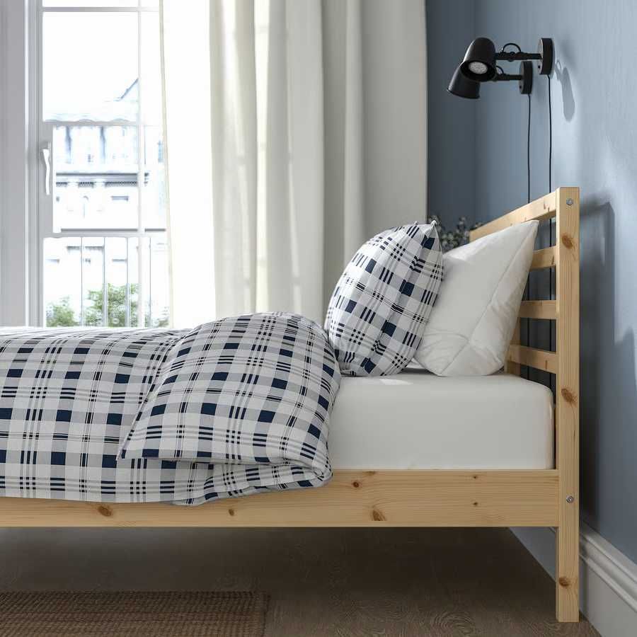 TARVA Łóżko 160 x 200 Rama drewniana Belka SKORVA Dno LINDBÅDEN IKEA