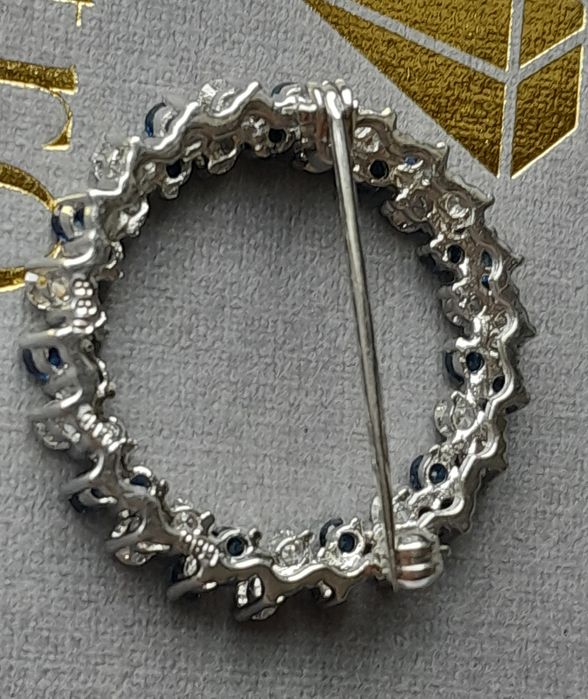 Piękna Broszka Brylanty 0.88ct Szafiry 0.66ct Złoto 585