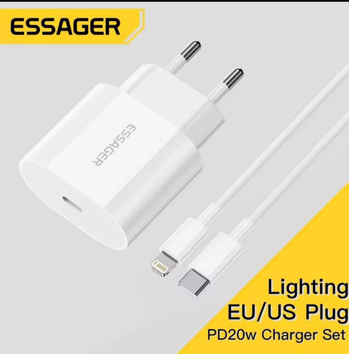 Комплект зарядное устройство GaN Essager 20w+ кабель TypeC 7A