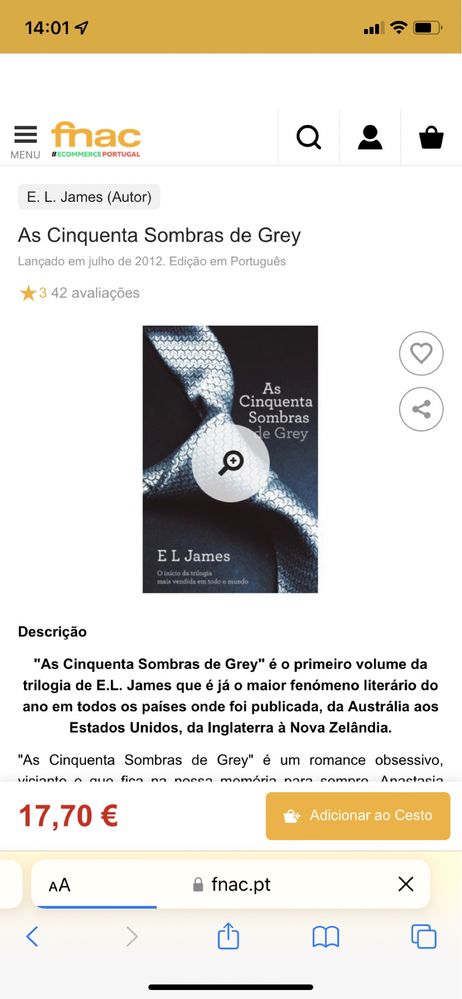 Livro "Às cinquenta sombras de Grey"