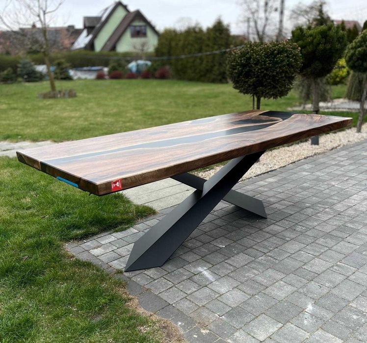 Duży stół do jadalni orzech włoski żywica epoksydowa monolit #36