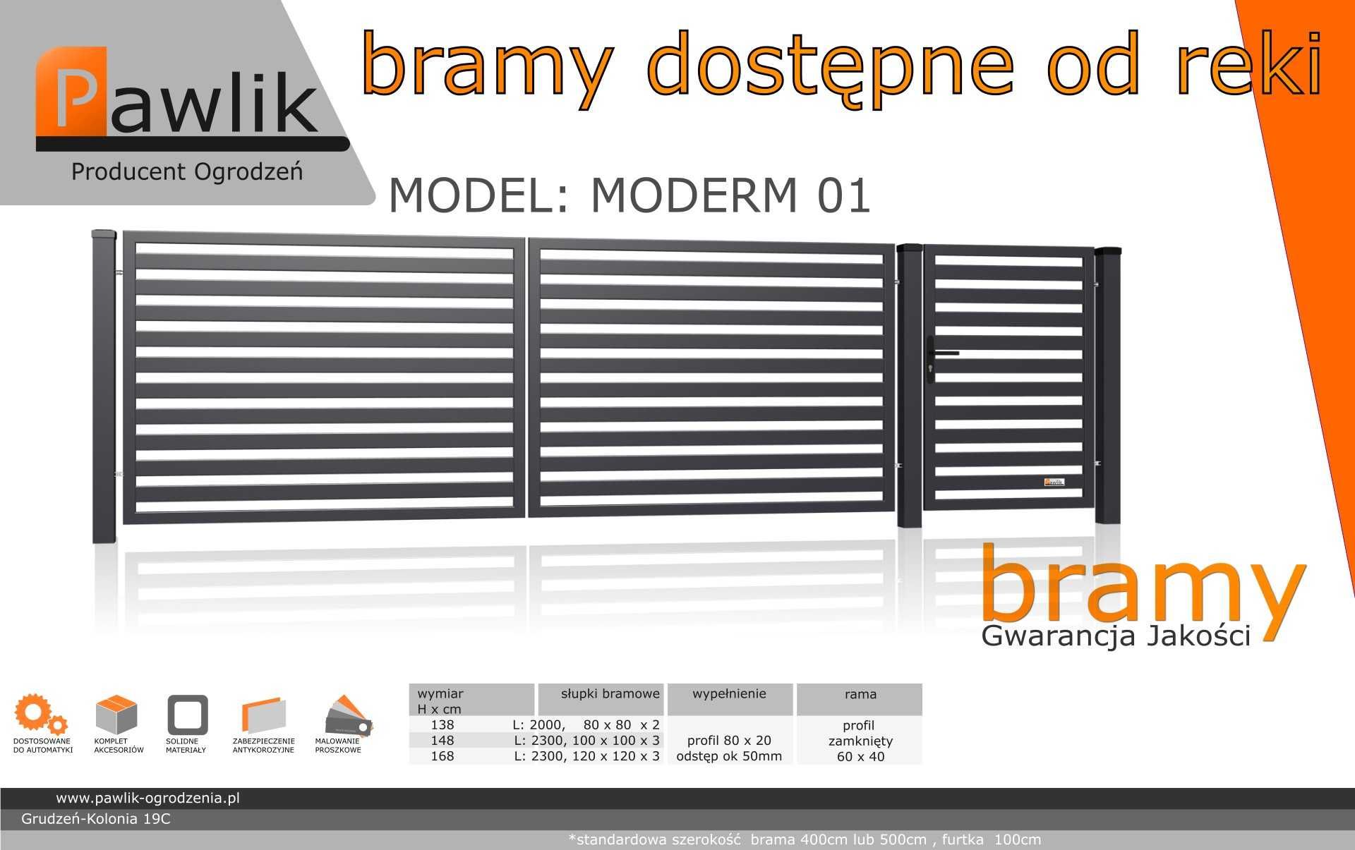 Brama Skrzydłowa Modern Palisada pozioma pod automat