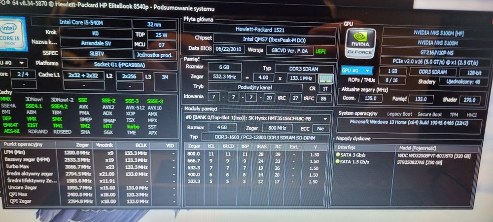 Laptop HP i5_2x3GHz/ 15.6"/ Nvidia NVS 5100M/ 6GBRAM/ 2xHDD