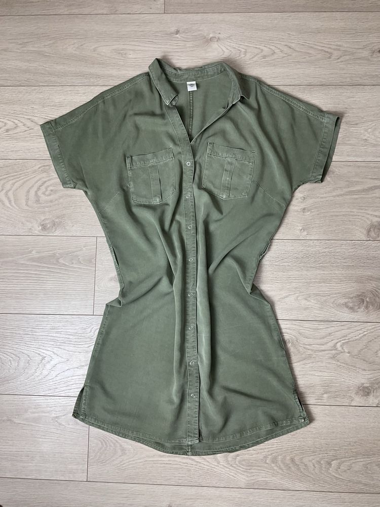 H&M sukienka damska S 36 khaki wiskoza jedwab szmijzerka luźna zwiewna