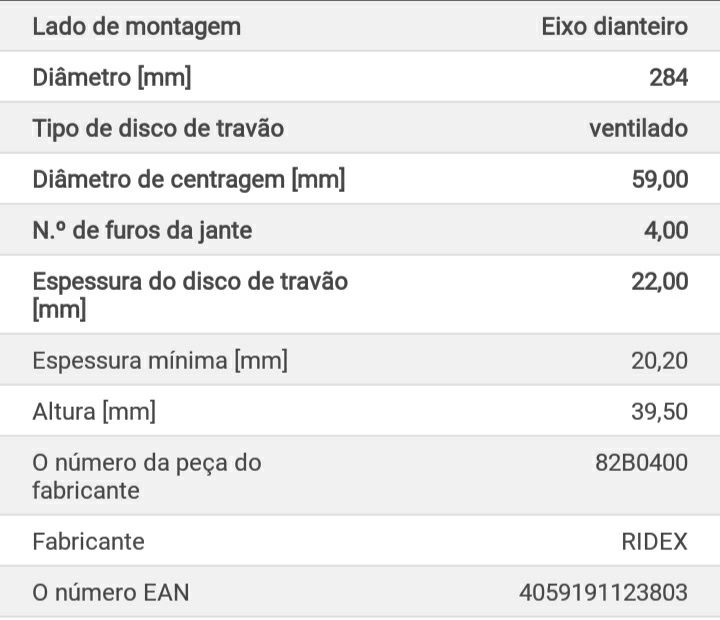 Discos de travão Ventilados novos embalados