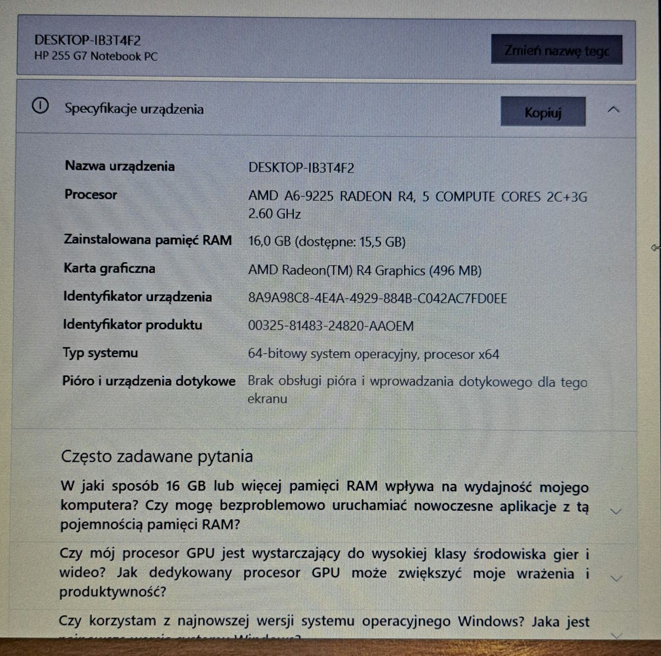 Laptop HP 255 G7