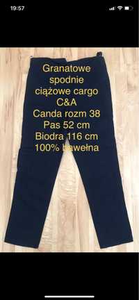 Canda C&A M 38 spodnie ciążowe cargo 100% bawełna, granatowe Vintage