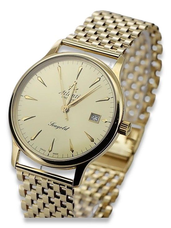 Złoty zegarek Atlantic 14k 585 z bransoletą męski mw003y&mbw008- War