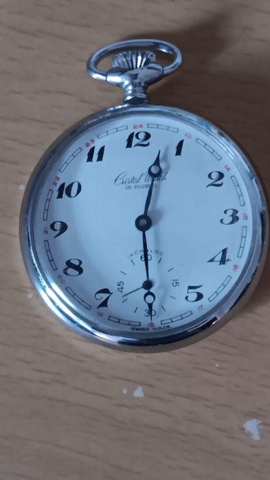 Relógio bolso corda antigo Cristal 15 jw 1950!