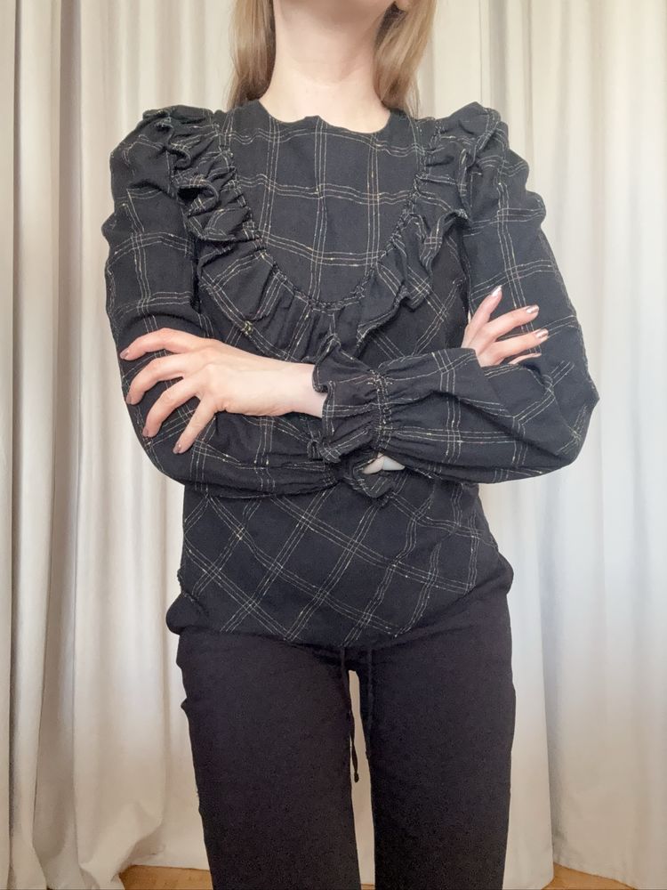 Lniana bluzka Laurella z falbaną, S/M, idealna na lato