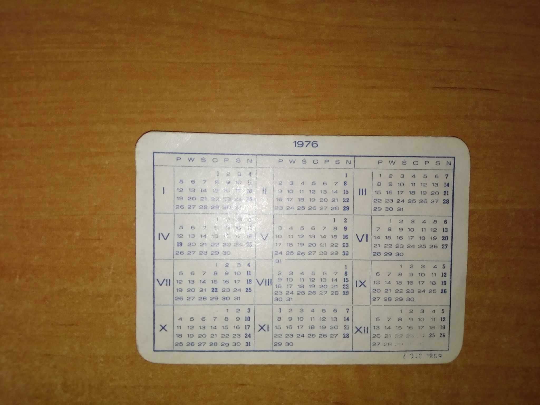 Kalendarz kalendarzyk 1976 kieszonkowy kartka z kalendarza PRL