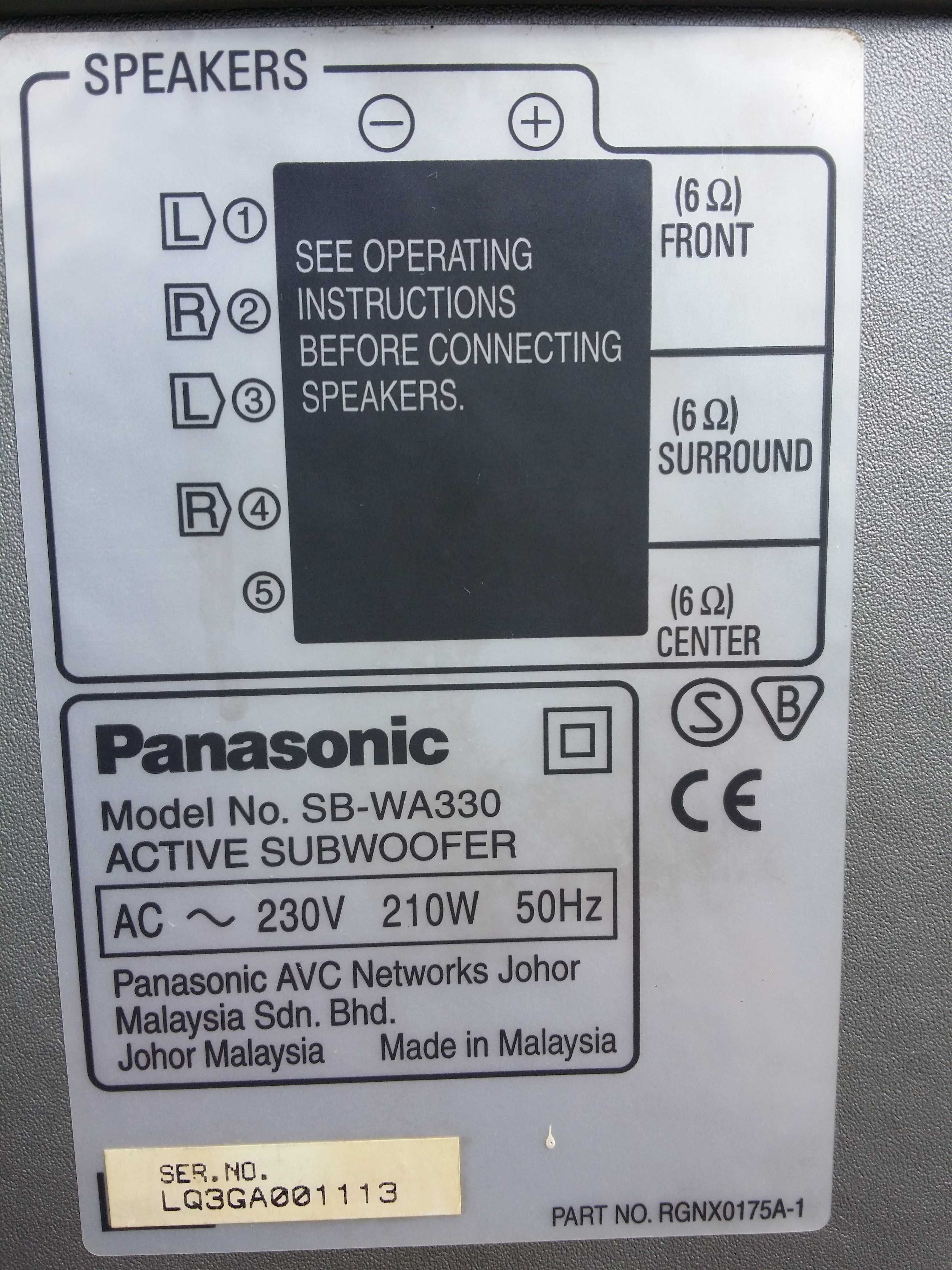 Subwoofer Panasonic SB-wa330 Wzmacniacz AUX