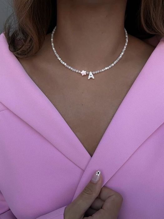 Намисто з пермамутру з літерою.Чокер .Ручна робота