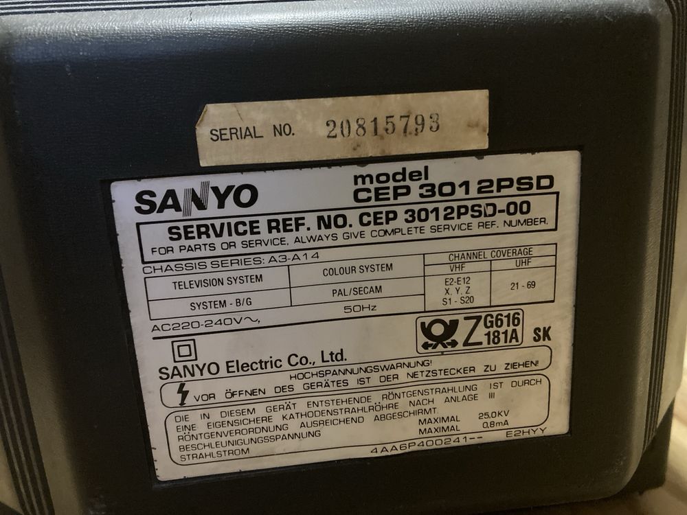 Stary telewizor kineskopowy CRT Sanyo CEP3012PSD