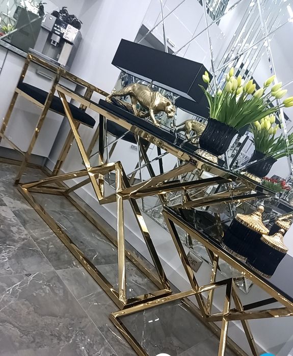 Nowoczesna konsola ze stali nierdzewnej komoda  lustro meble złota