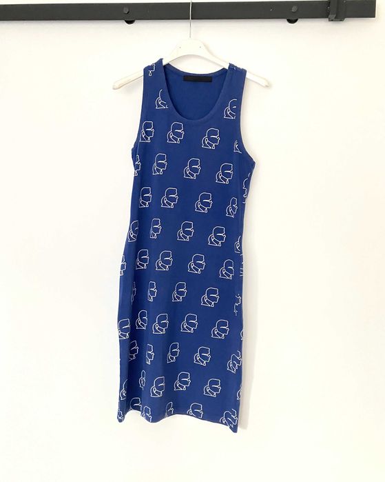 Karl Lagerfeld niebieska bawełniana sukienka basic nadruk