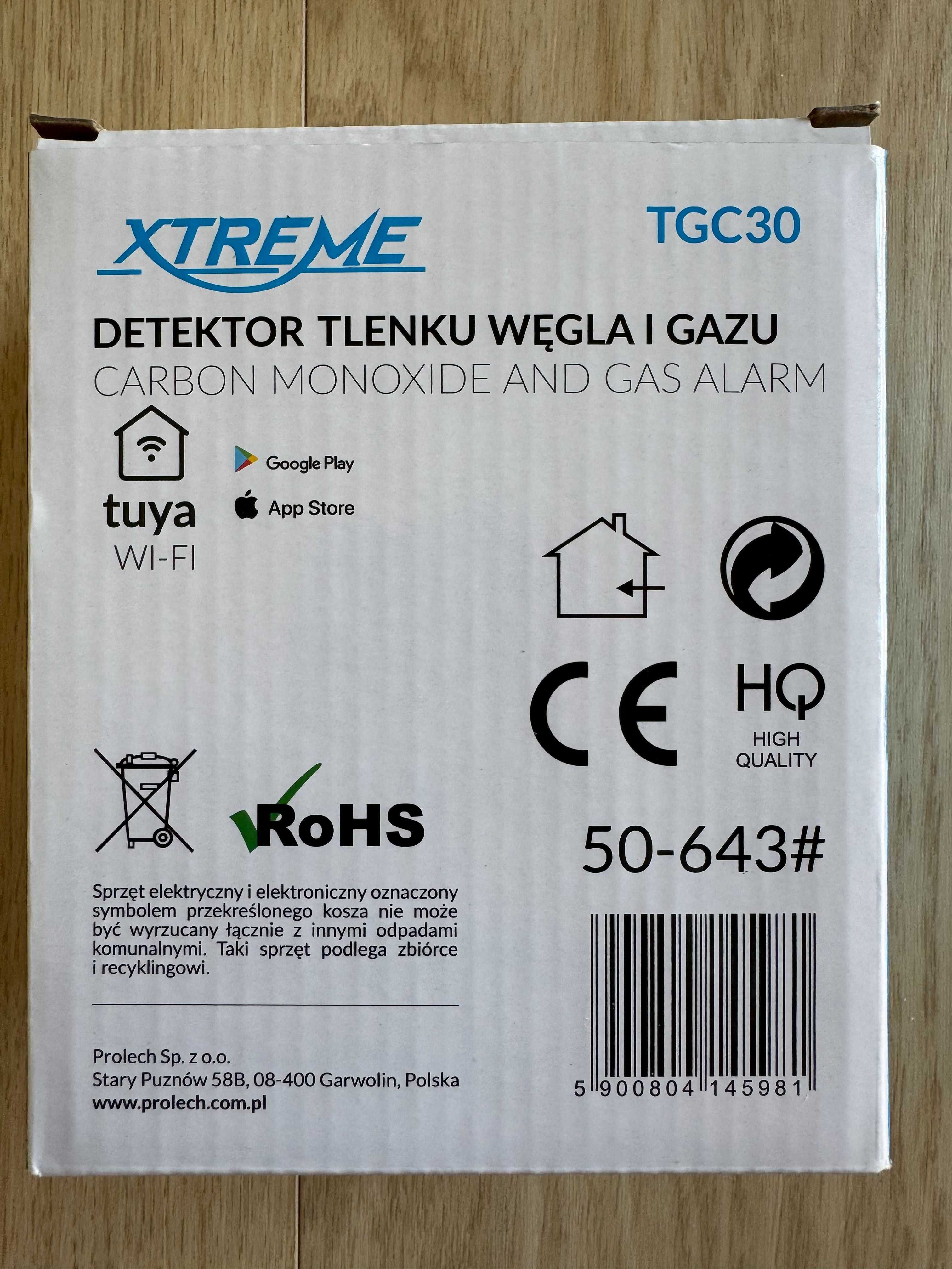 Czujnik czadu/gazu 2W1 detektor tlenku węgla CO metan butan WIFI TUYA