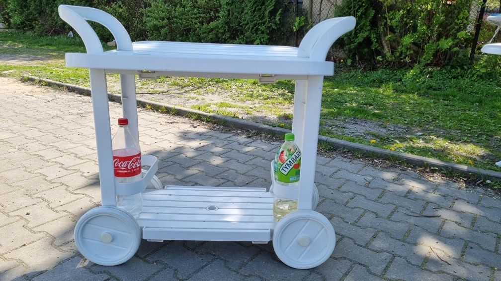 2w1 barek stolik ogrodowy na kółkach wózek mobilny n napoje plastikowy