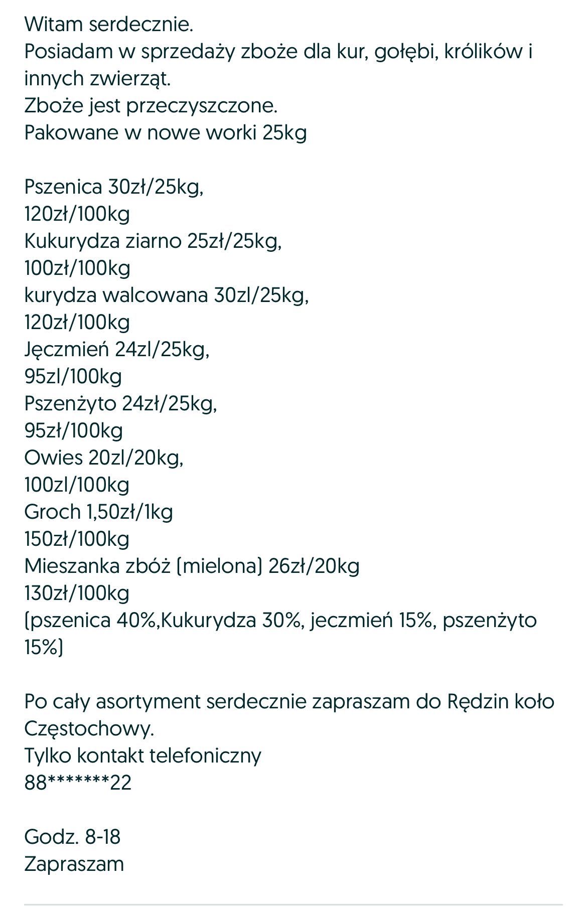 Zboże, walcowana kukurydza,mieszanka zbóż,pasza,groch,inne