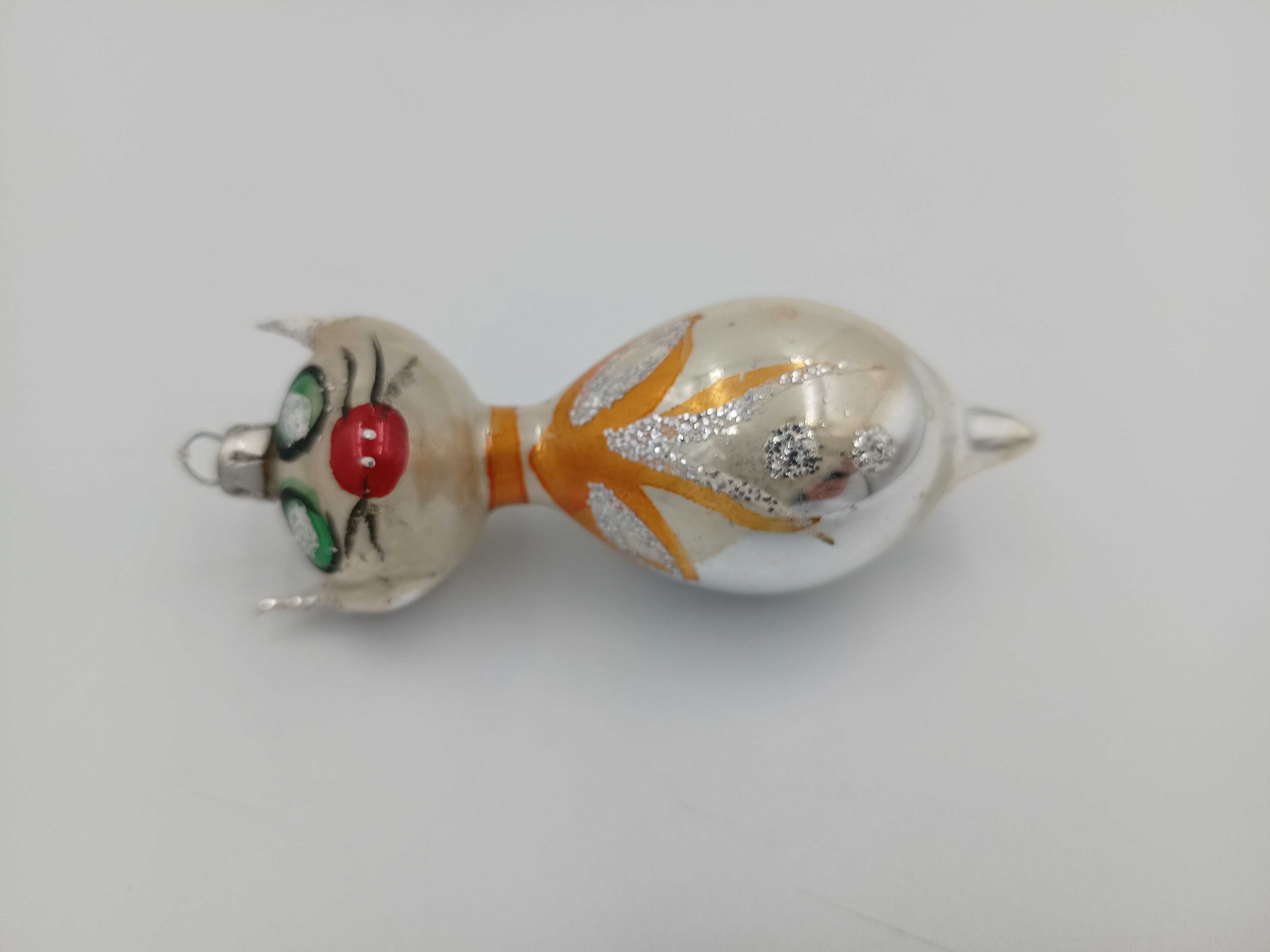 Stara bombka z PRL kotek kot bombki na choinkę 2
