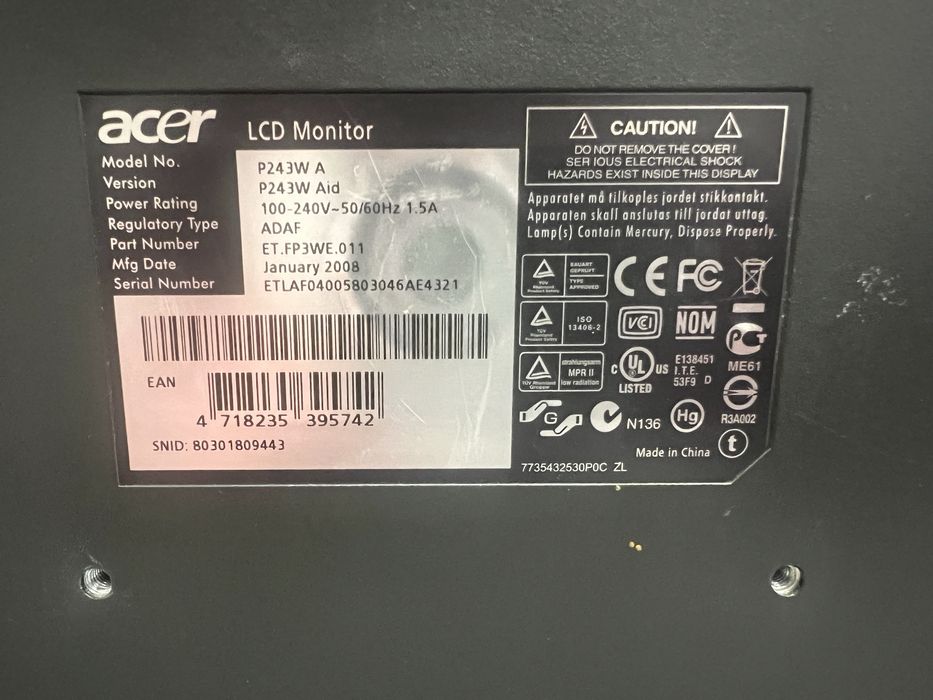 Монітор 24 дюйма Acer P243W