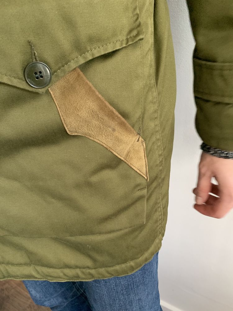 Zimowa wełniana unikatowa parka męska płaszcz kurtka khaki L 40