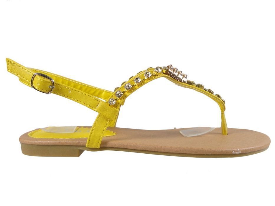 Żółte sandały z cyrkoniami płaskie buty damskie 37