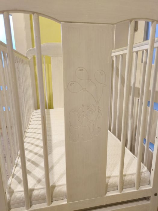 Łóżeczko dziecięce z szufladą 3 poziomy, wyjmowane szczebelki