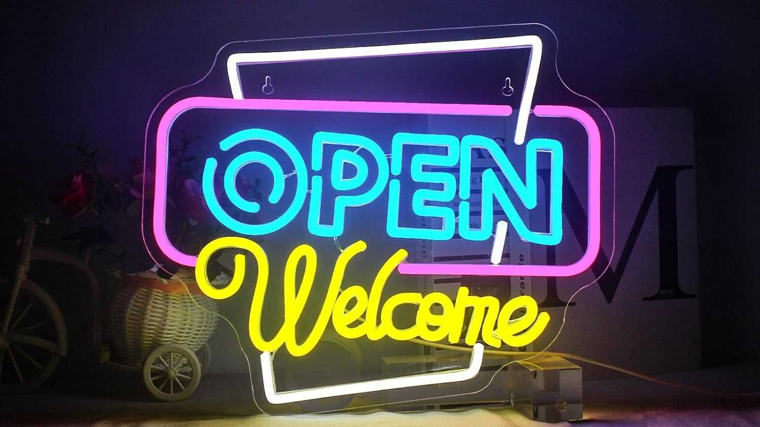 Reclamo Luminoso Néon LED em Acrílico " OPEN - WELCOME "