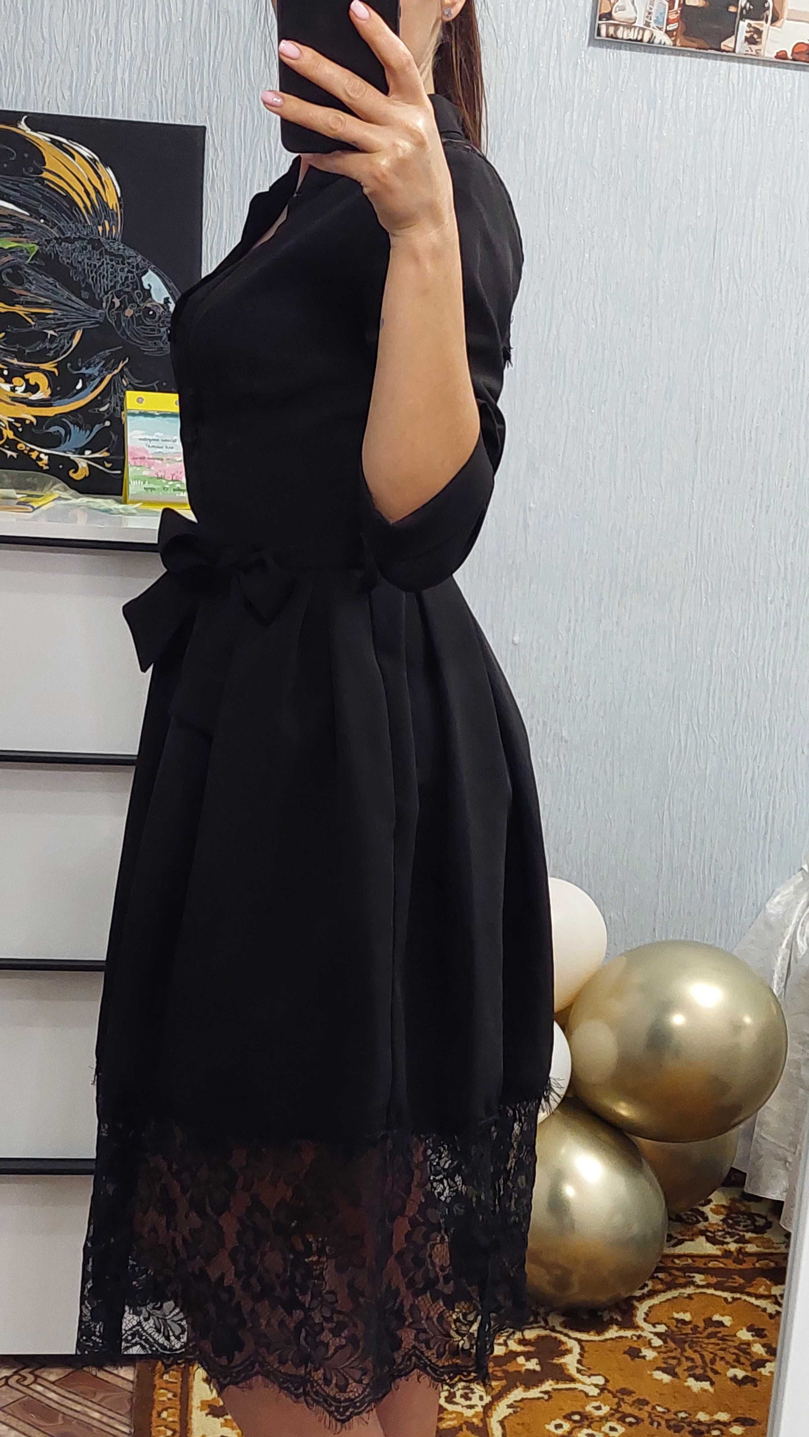 Чорна стильна сукня з карманами ( на свято випускний, день народження