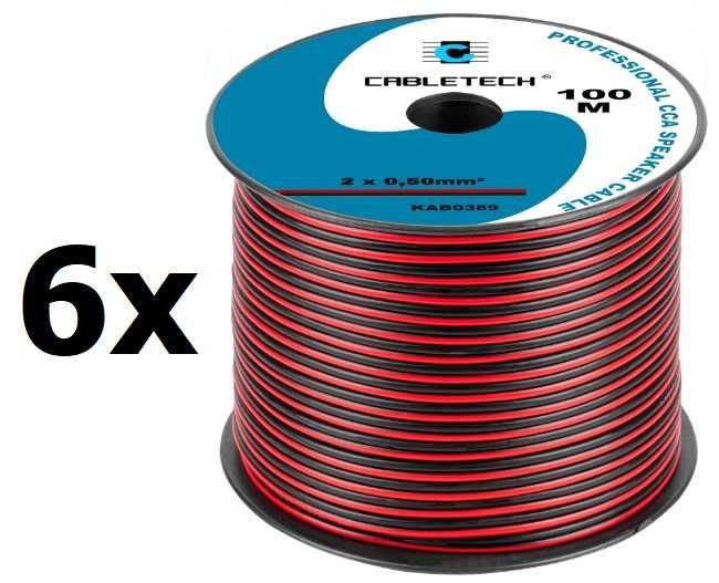 Kabel głośnikowy czerwono-czarny CCA 2x0,5mm² 100m - 6 rolek