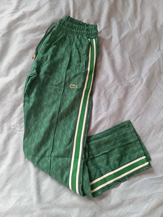 Spodnie dresowe Lacoste monogram - bawełniane, zielone rozmiar L