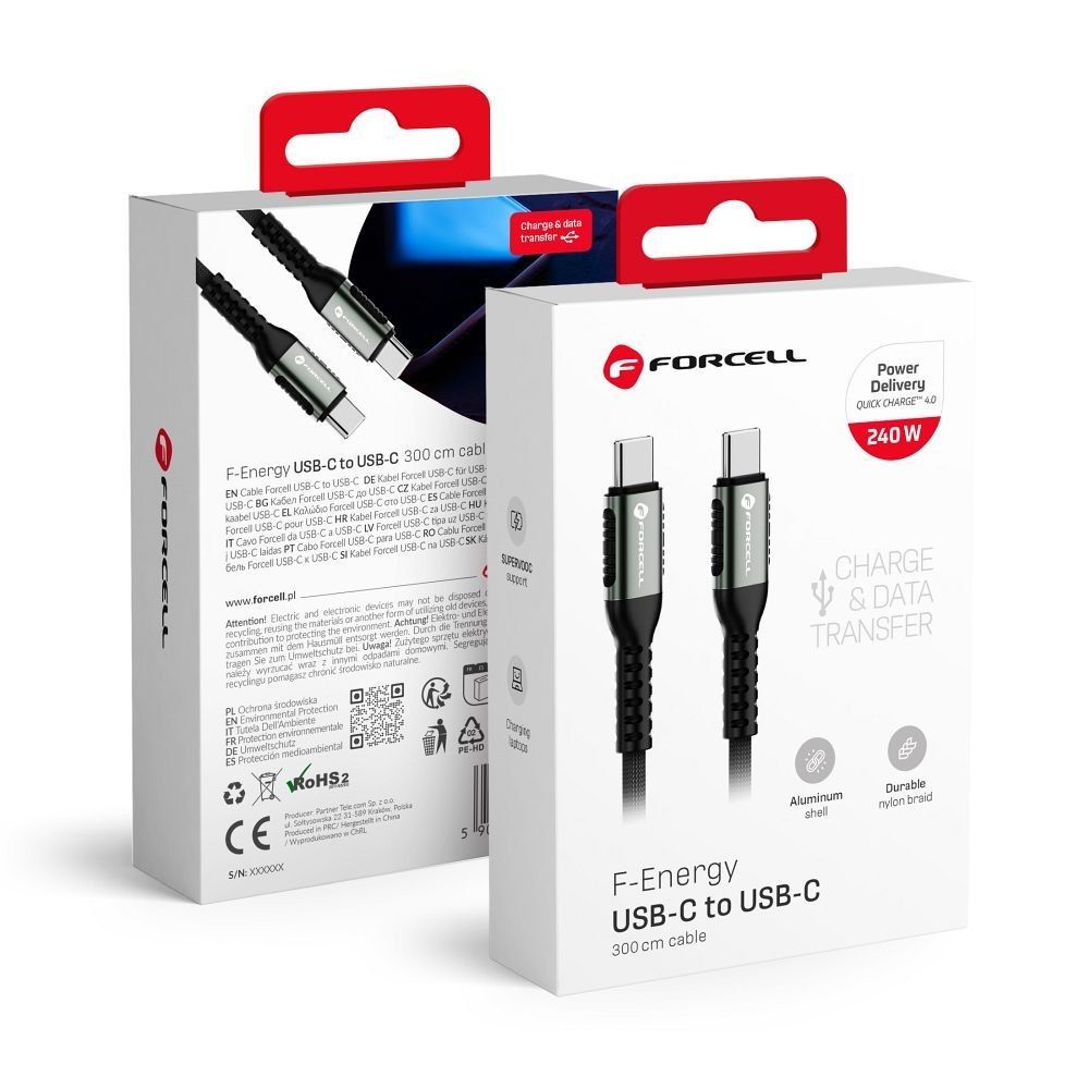 FORCELL F-ENERGY C263 kabel Typ C do Typ C QC4.0 PD 5A 240W Cafule 3 m